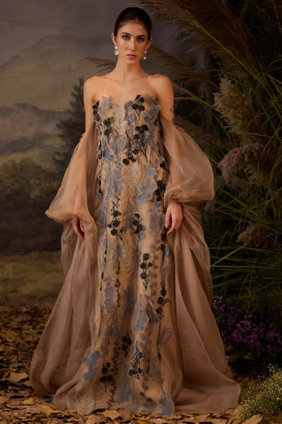 Samant Chauhan Grey floral embroidered gown SAMFEB26D139622
