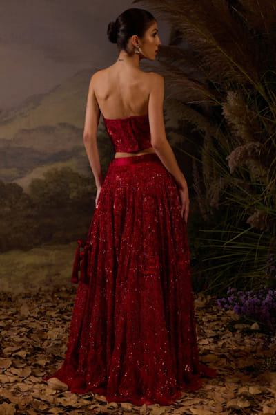 Samant Chauhan Red zardozi embroidered skirt set SAMFEB26D139642