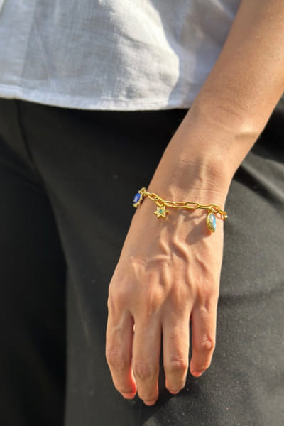 Gold stone encrusted sterling silver bracelet