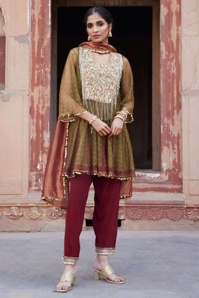 Lime green mesh kurta set