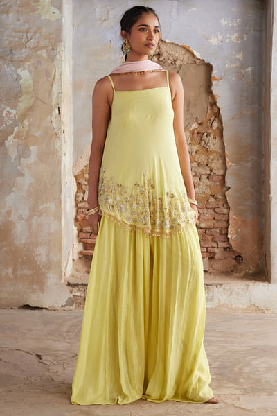 Yellow embroidery kurta and palazzoset