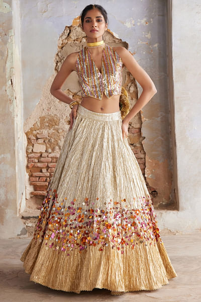 Gold textured lehenga set