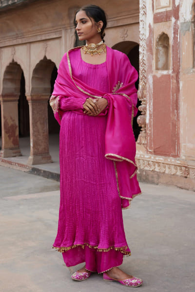 Pink textured kurta set