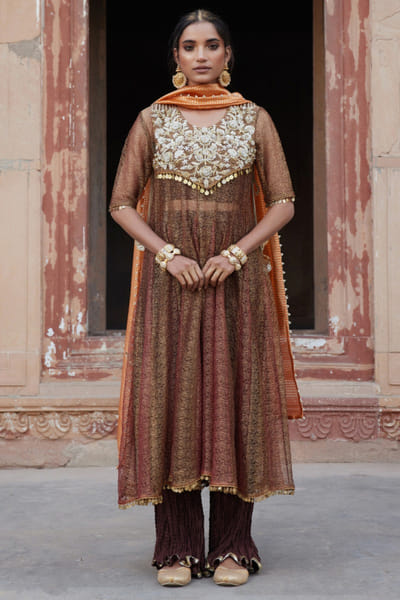 Coffee textured kurta set