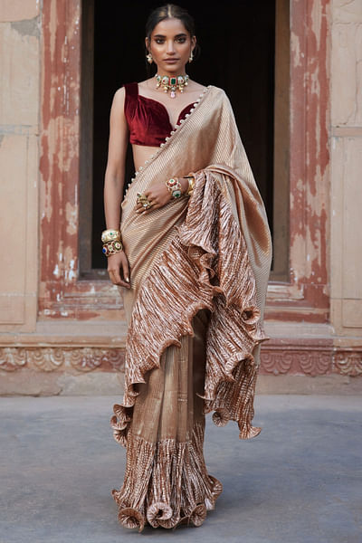 Champagne textured sari set