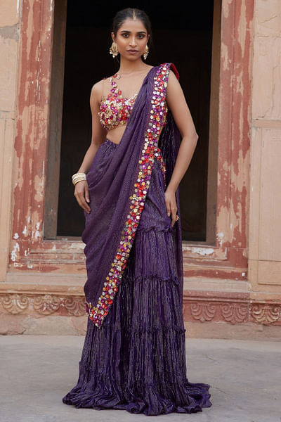 Purple tiered sharara set
