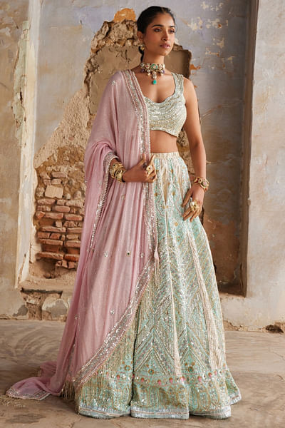 Ice blue embellished lehenga set