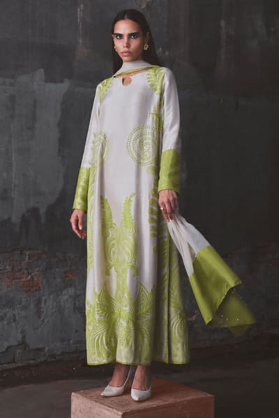 Taupe embroidered kurta set