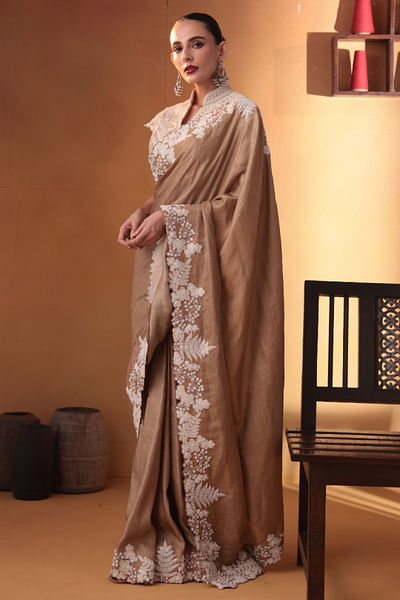 Gold embroidered sari set