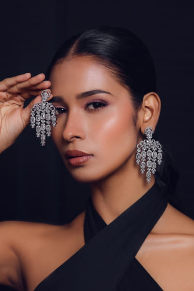 Zaza by Somya Silver zircon embellished earrings ZAZAJUN26D147759