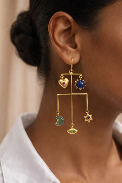 Gold stone encrusted sterling silver earrings