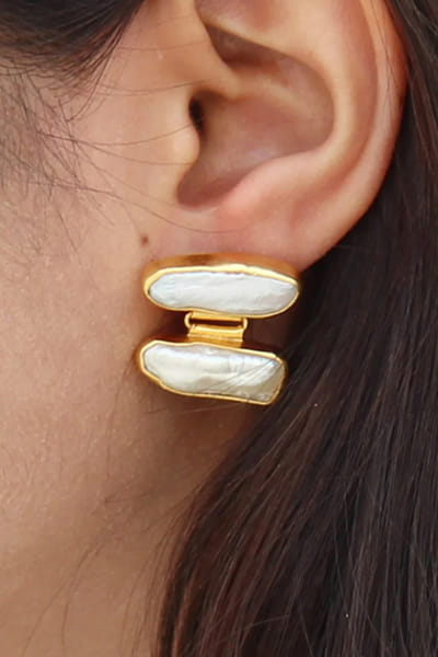 Gold baroque pearl earrings