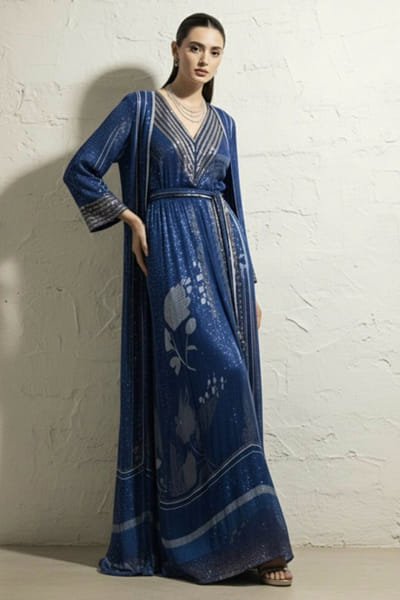 Blue printed jacket and dress