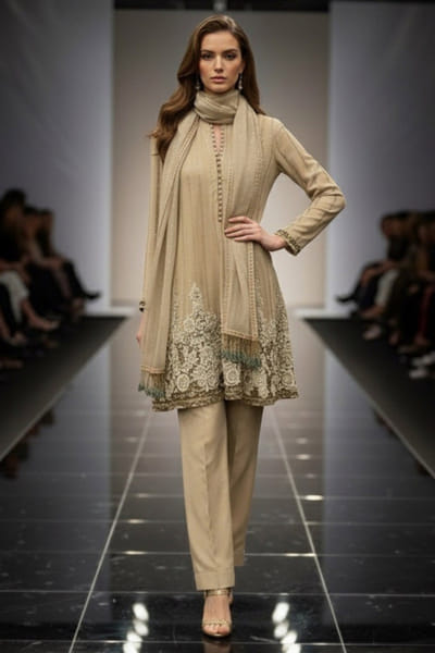 Off-white baroque work kurta set