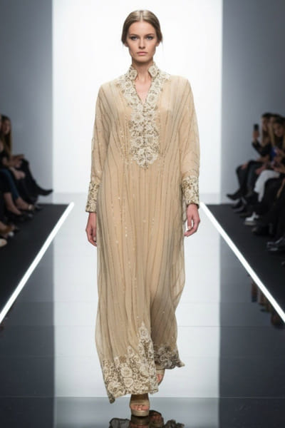 Off white baroque embroidered kaftan