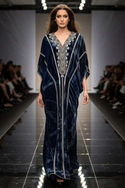 Blue baroque embroidered kaftan