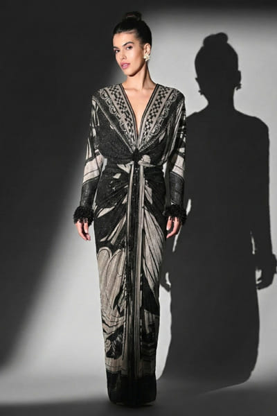 Black and white printed draped dress