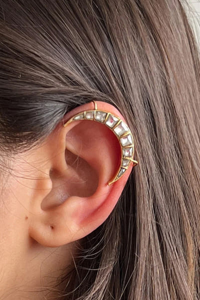 Gold plated polki sterling silver earcuff
