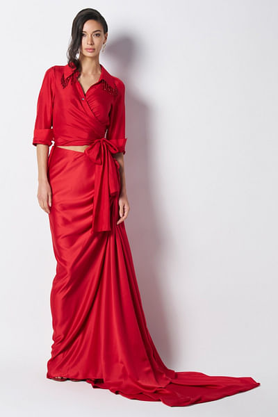 Red wrap around shirt