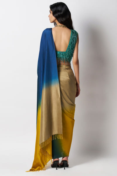 431-88 by Shweta Kapur Ombre yellow bead embellished pre-draped sari 431JUN25D130008