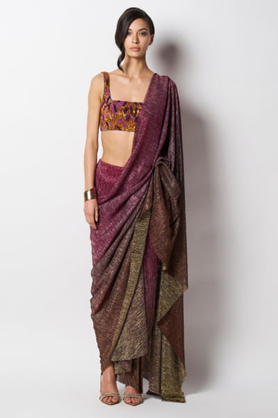 Sunset ombre shade pre-draped sari