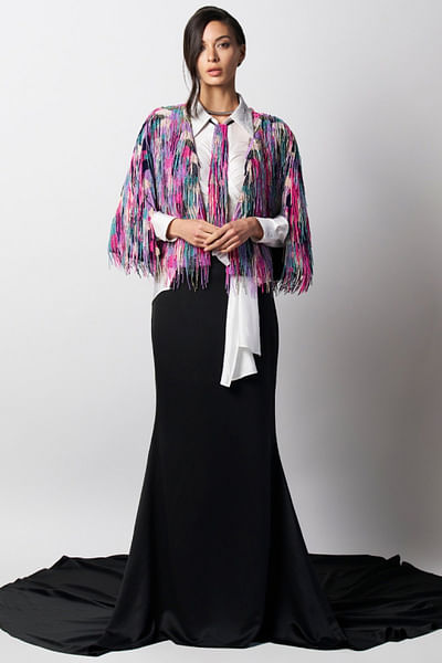 Rainbow bead embroidered cape