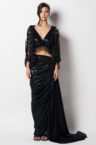 Black cutwork beaded cape
