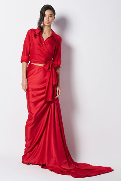 Red draped skirt