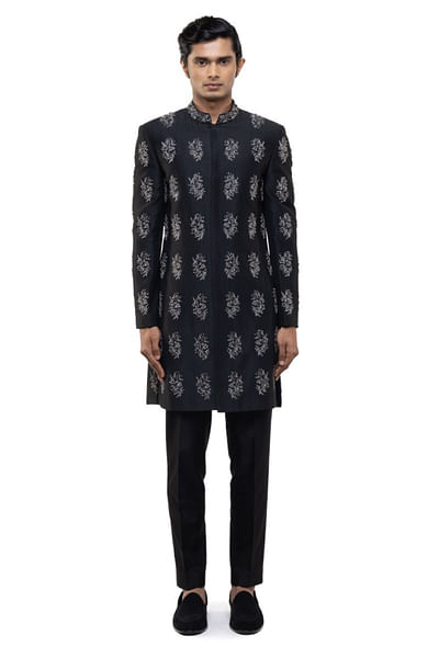 Black embroidered sherwani set