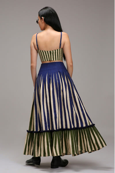 Mati Off white stripe printed corset skirt set MATMAR26D240361