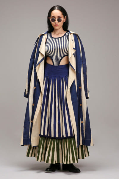 Off white stripe printed jacket skirt set