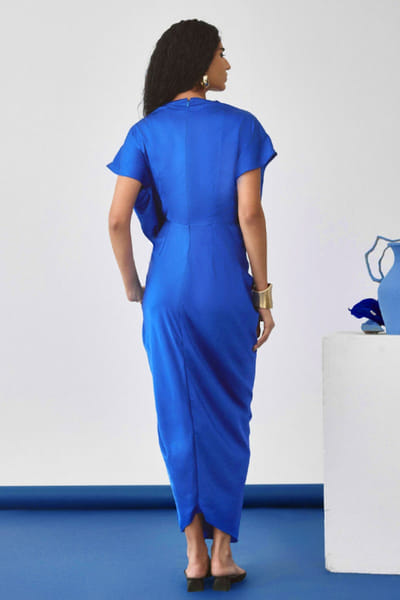 EchoStudio Blue draped satin dress ECHOMAY26D145339