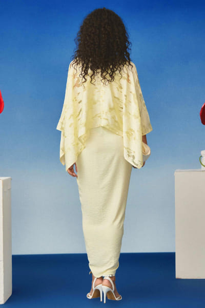 EchoStudio Lime yellow collared drape dress ECHOMAY26D145342
