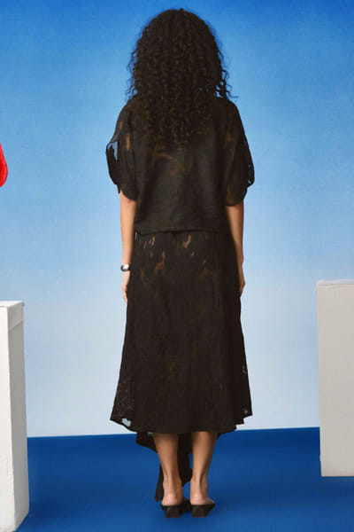 EchoStudio Black textured asymmetric skirt set ECHOMAY26D145343