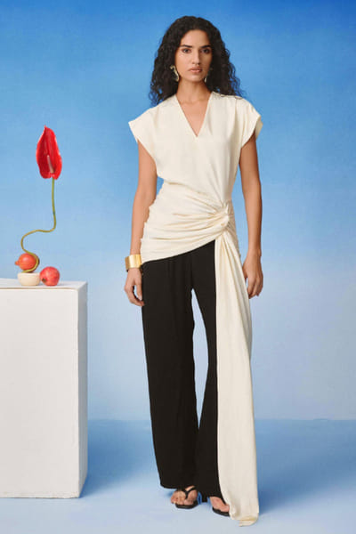 EchoStudio Ivory satin top with trail ECHOMAY26D145346