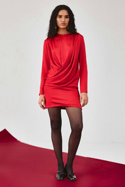 EchoStudio Red georgette mini dress ECHOMAY26D145347