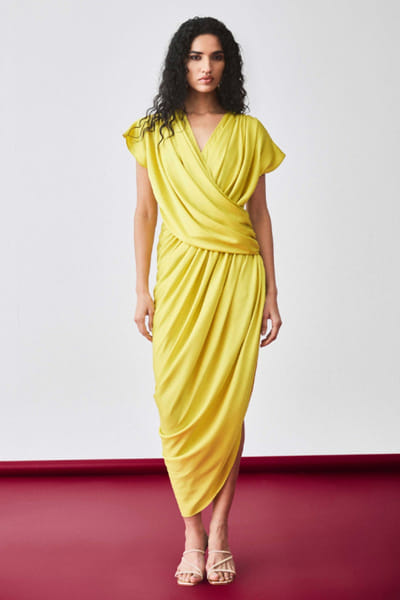 EchoStudio Yellow draped wrap dress ECHOMAY26D145349