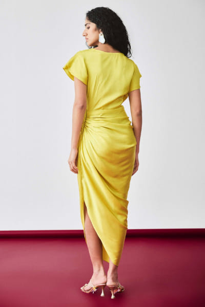EchoStudio Yellow draped wrap dress ECHOMAY26D145349