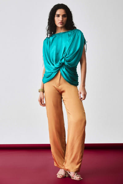 EchoStudio Teal blue satin top ECHOMAY26D145351
