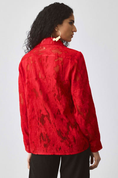 EchoStudio Red textured button-down shirt ECHOMAY26D145355