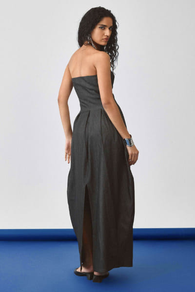 EchoStudio Black strapless denim dress ECHOMAY26D145357