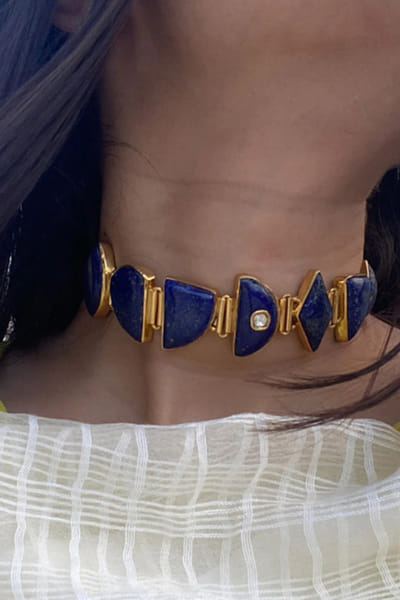 Gold plated stone studded polki choker