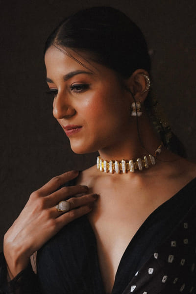 Gold plated baroque pearl choker