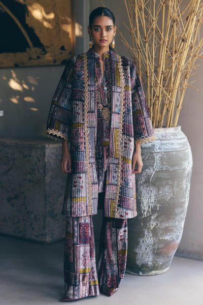 Multicolour printed and quilted velvet jacket