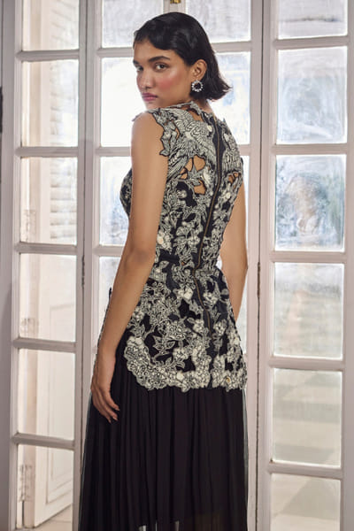 Eshaani Jayaswal Black cutdana- shell embroidered maxi dress ESHAMAY26D244018