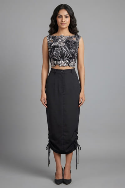 Eshaani Jayaswal Black cutdana embroidered crop top-skirt set ESHAMAY26D244024