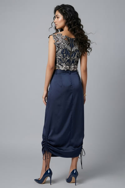 Eshaani Jayaswal Blue cutdana embroidered crop top-skirt set ESHAMAY26D244025