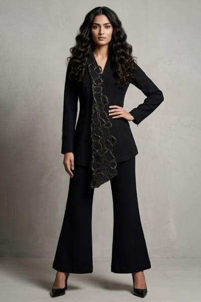 Eshaani Jayaswal Black cutdana cutwork blazer and pant set ESHAMAY26D244027