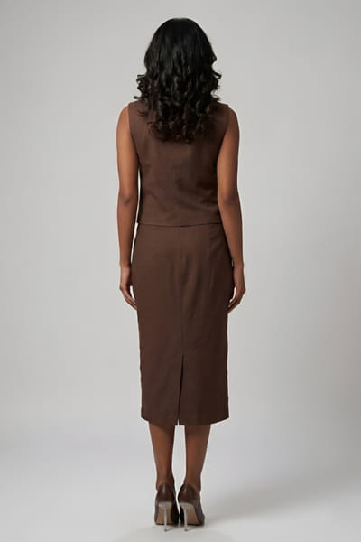 Eshaani Jayaswal Brown sequin embroidered pencil midi skirt set ESHAMAY26D143801