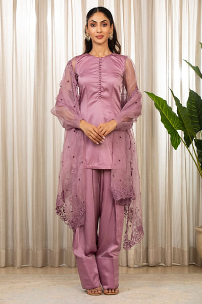 Lavender satin kurta set
